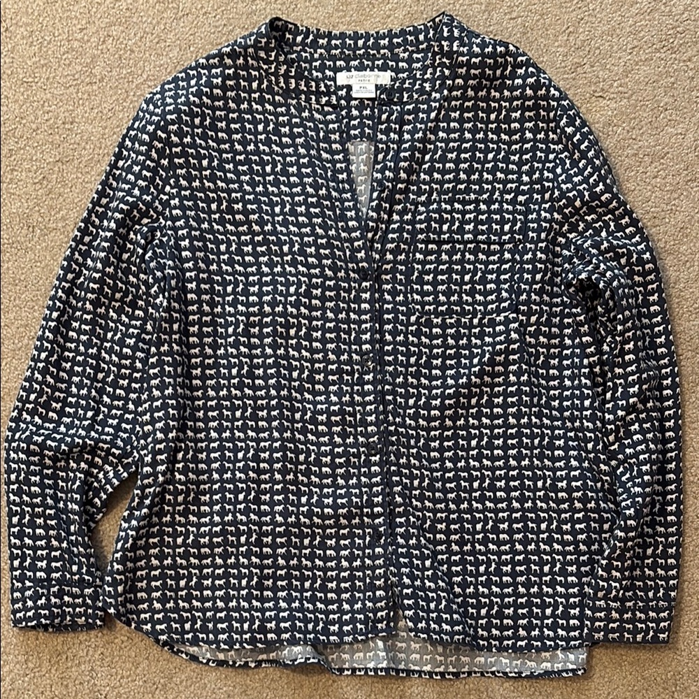 Liz Claiborne Navy and White Horse Print Blouse
